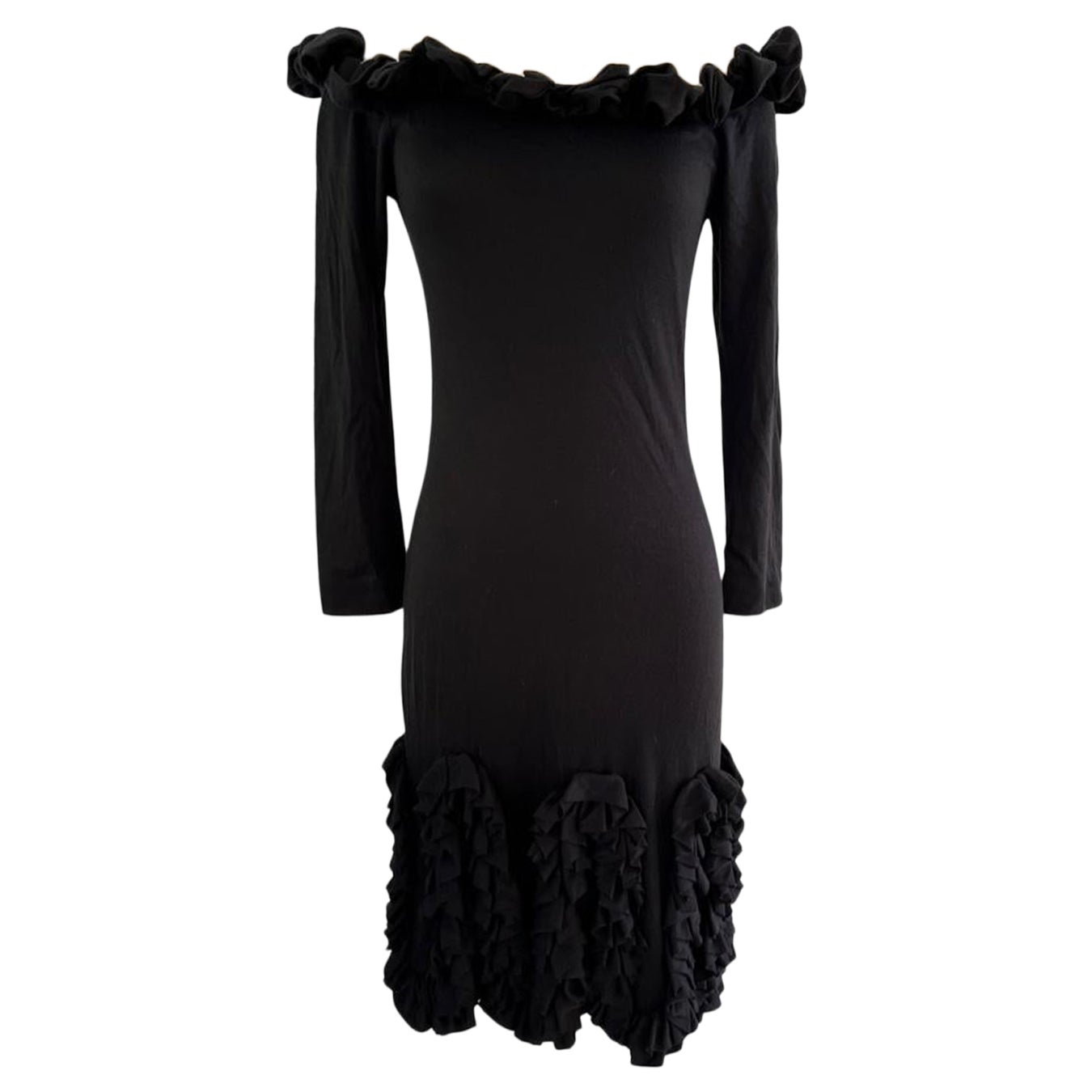 1980s Zandra Rhodes Ruffle Black Party Dress For Sale