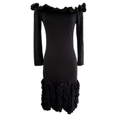 1980s Zandra Rhodes Ruffle Black Party Dress