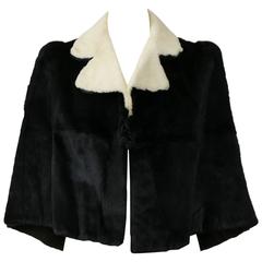 Vintage 1940s Black and White Ermine Fur Cape