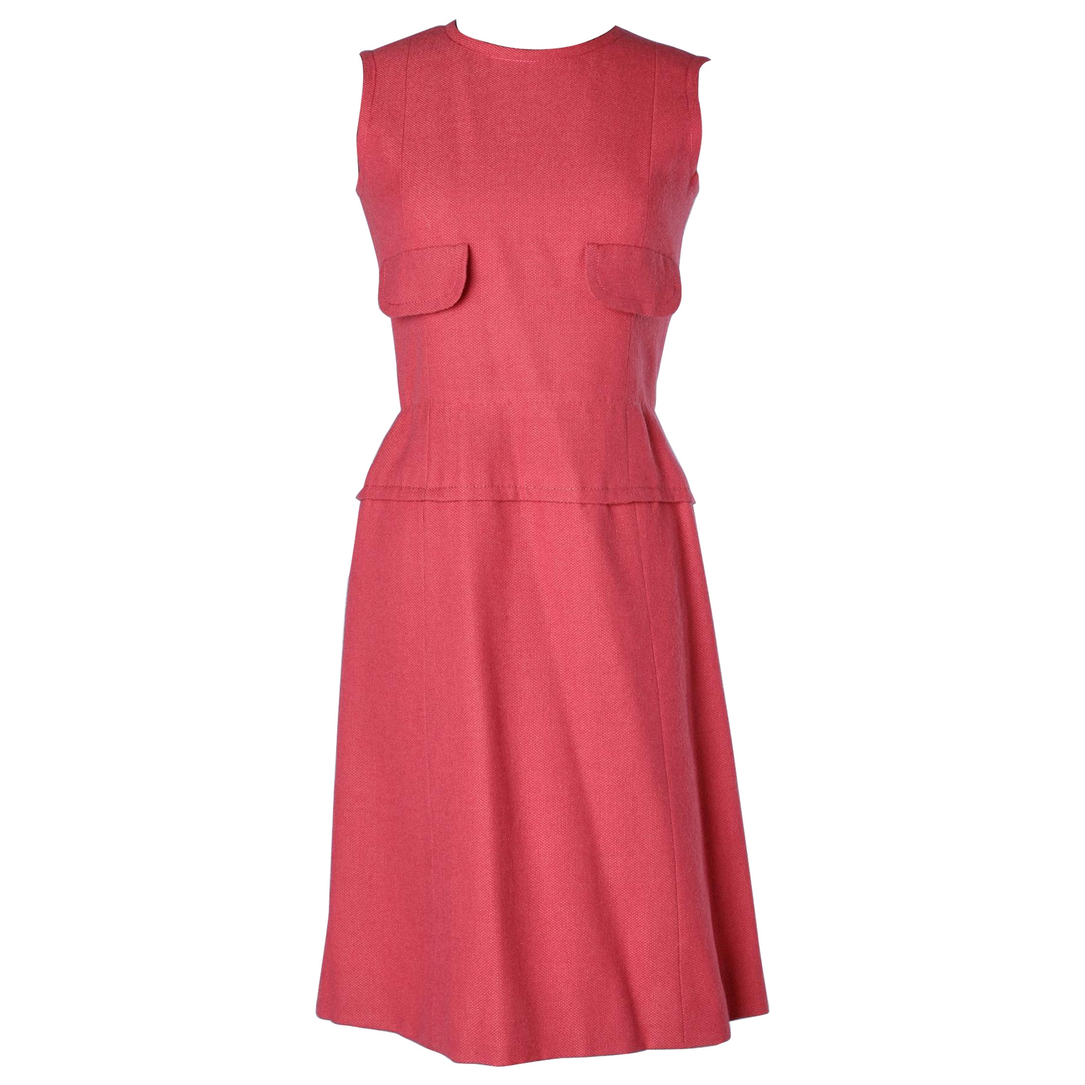 Sleeveless pink wool cocktail dress Guy Laroche Circa 1960's  For Sale