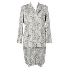 Grey cotton and linen jacquard skirt-suit Chantal Thomass Circa 1990 's