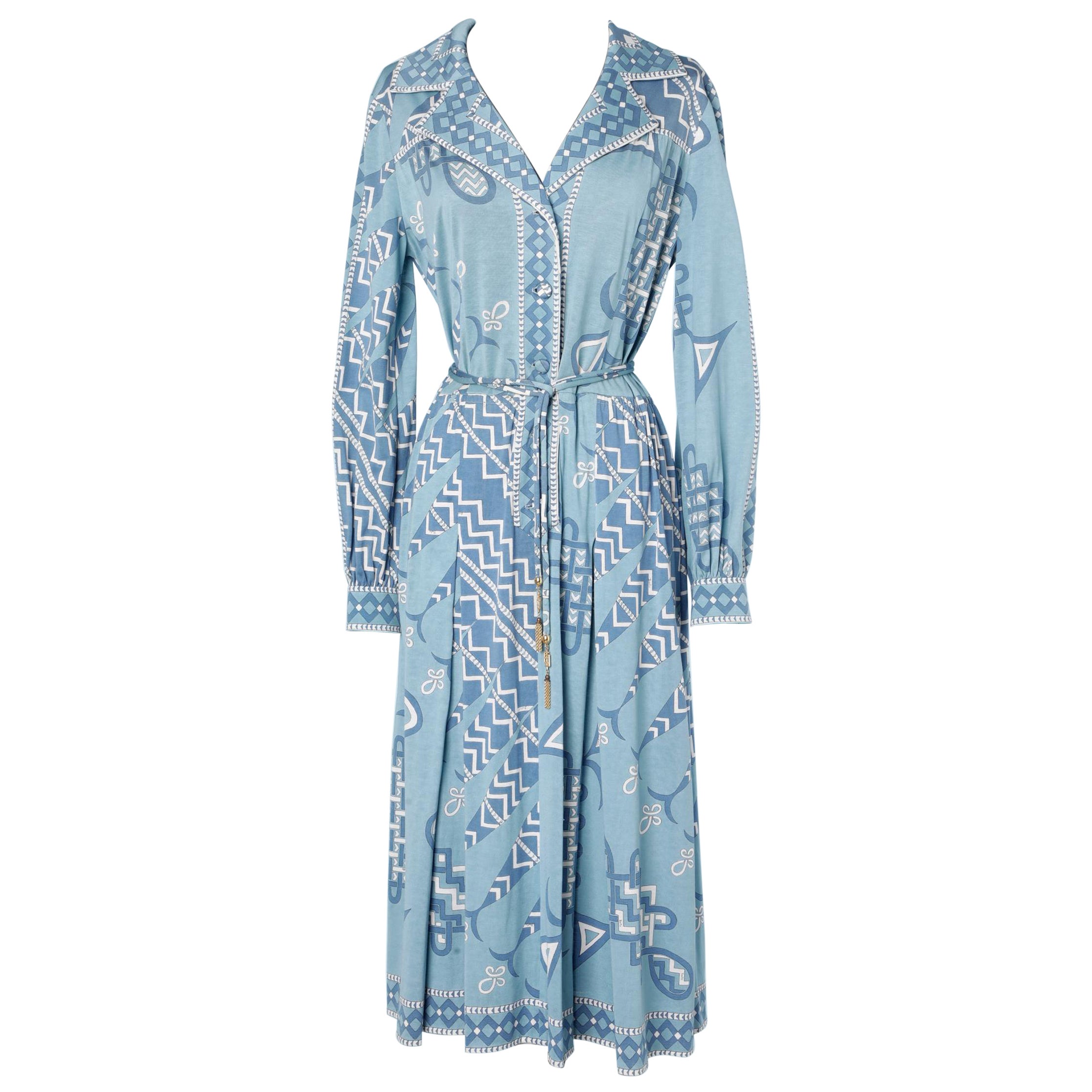 Cotton jersey printed cocktail dress with belt Emilio Pucci Circa 1960's 