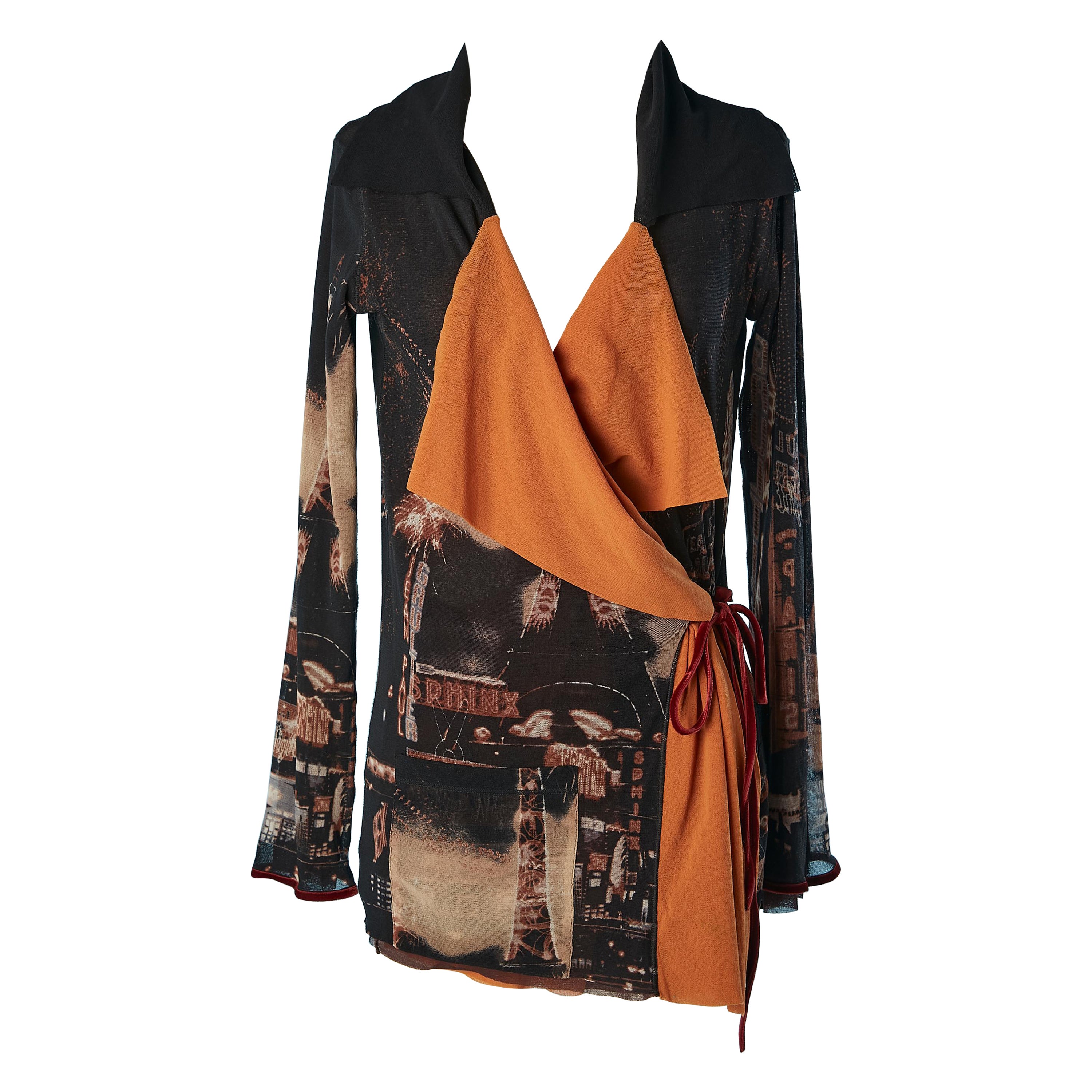 Soft tulle double lays "Paris printed" cardigan Jean-Paul Gaultier Maille  For Sale