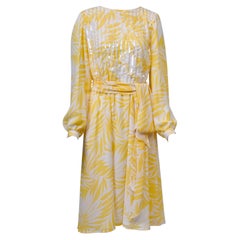 Yellow Print Chiffon Dress with Sequins