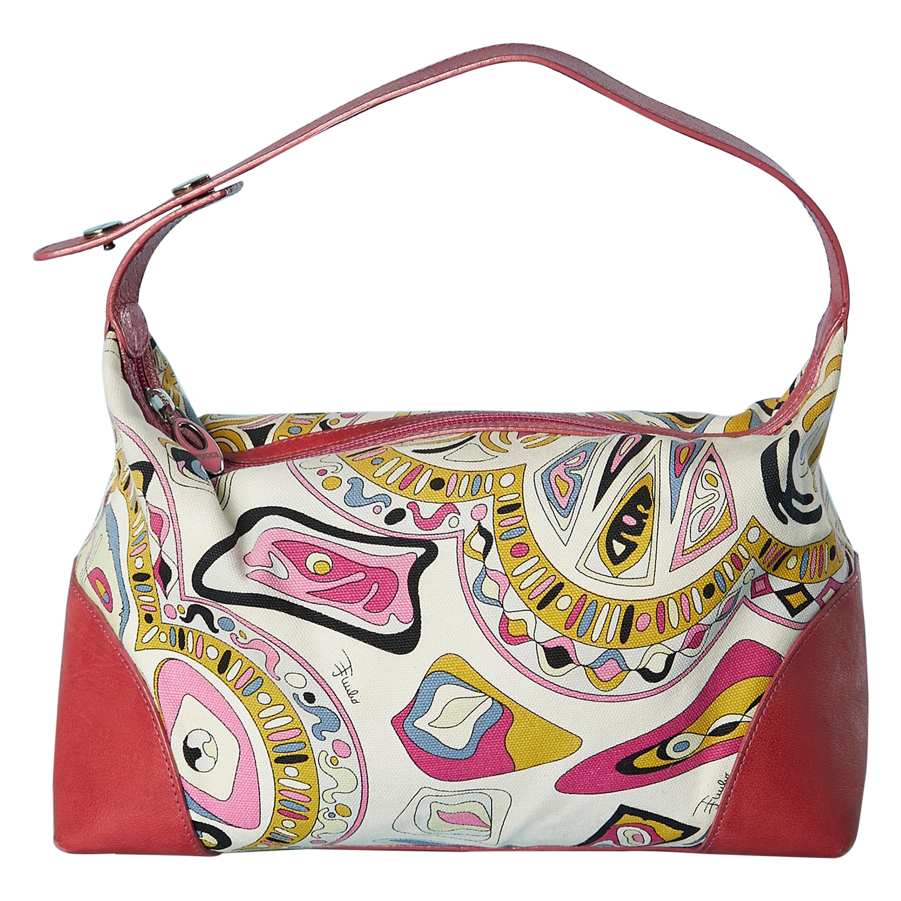 Printed canevas and red leather handbag Emilio PUCCI  For Sale