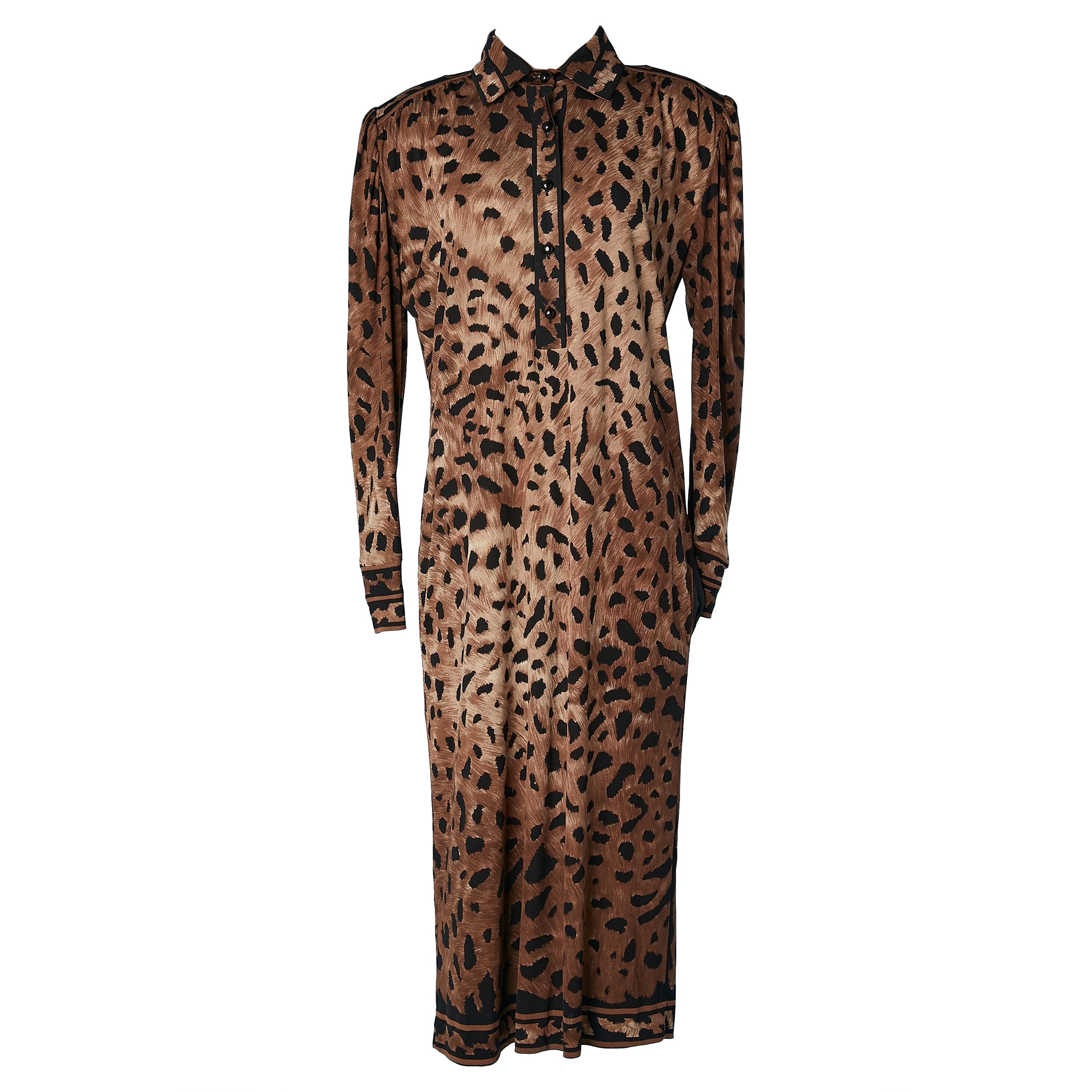 Silk jersey cocktail dress with leopard print Leonard Fashion  For Sale