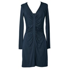 Navy blue cotton jersey dress draped in the front Diane Von Furstenberg 