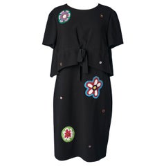 Black cocktail dress with embroideries flowers appliqué Moschino Couture!