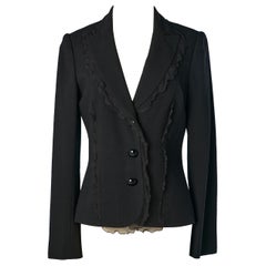 Giacca in lana nera con volant in chiffon di seta nera Moschino Cheap and Chic