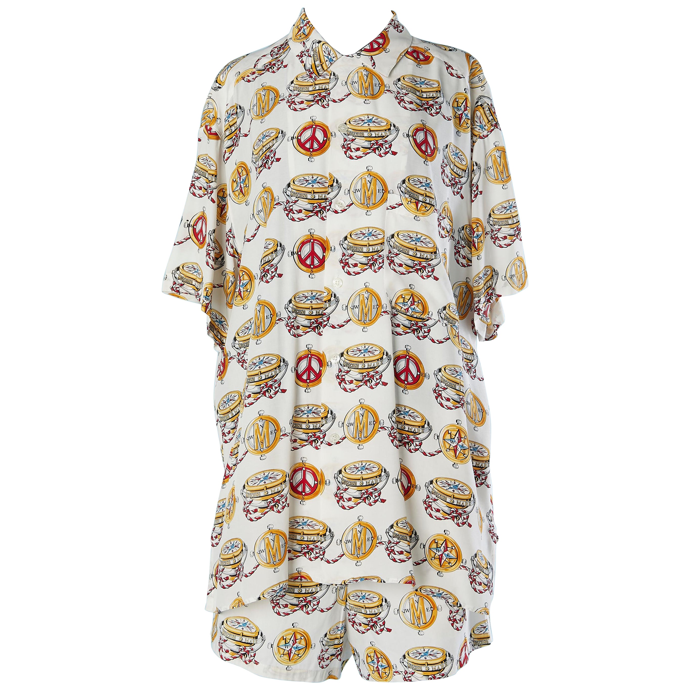 Shirt and swim short ensemble with compass print Moschino Mare Men  For Sale