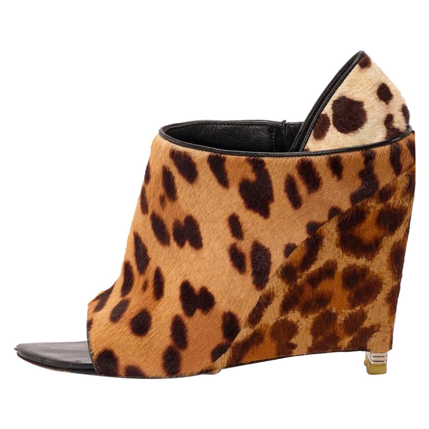 Alla' Leopard Print Brown Pony-style Wedges Size IT 38
