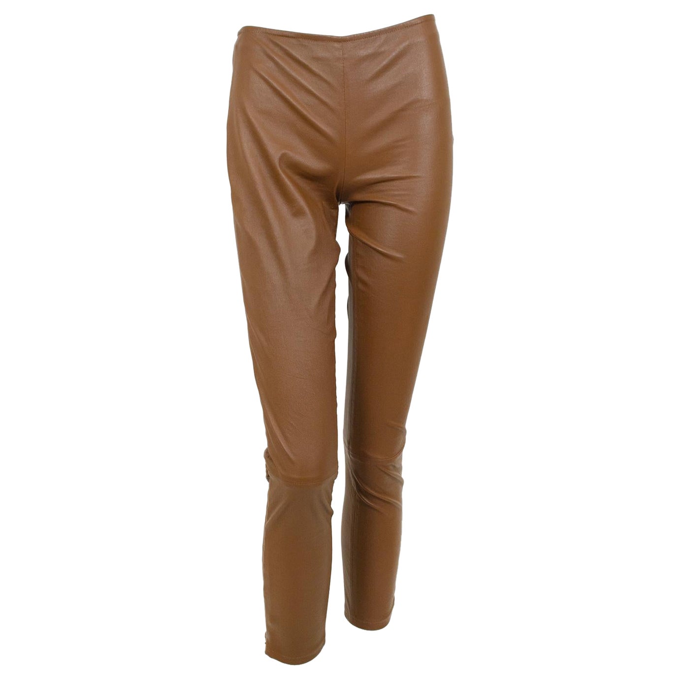 New The Row Ellerton Brown Leather Ankle Zip Stretch Moto Leggings – XS-S, 2011 For Sale