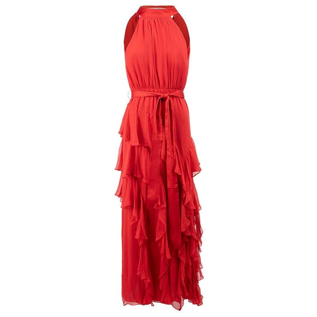Red Silk Halterneck Maxi Dress Size XS