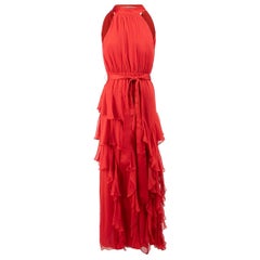 Red Silk Halterneck Maxi Dress Size XS