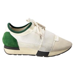 Used White & Green Leather Chunky Low Race Trainers Size IT 38
