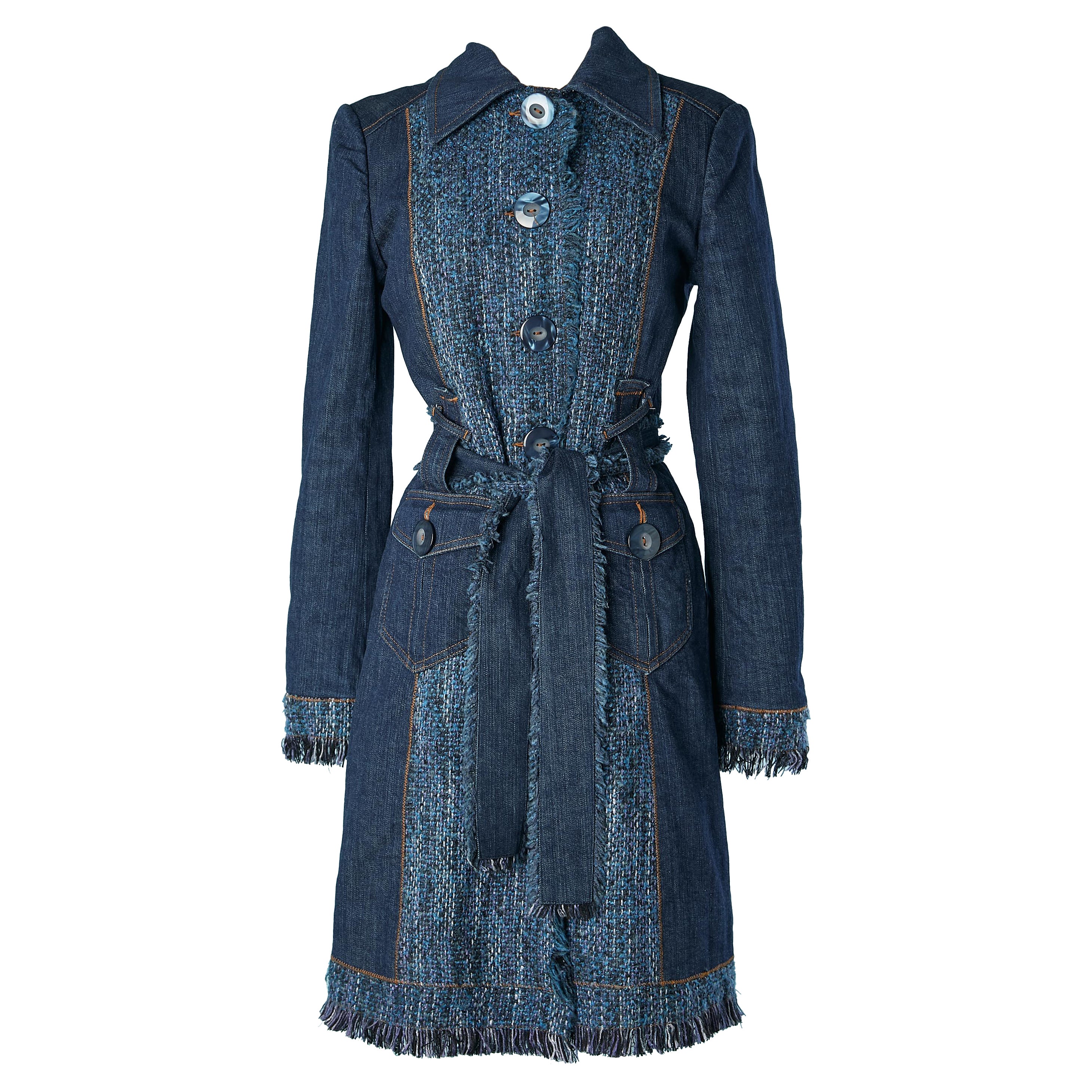Padded denim and tweed coat D&G by Dolce & Gabbana  For Sale