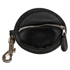 Balenciaga Women's Black Leather Caviar Embossed Keychain Pouch