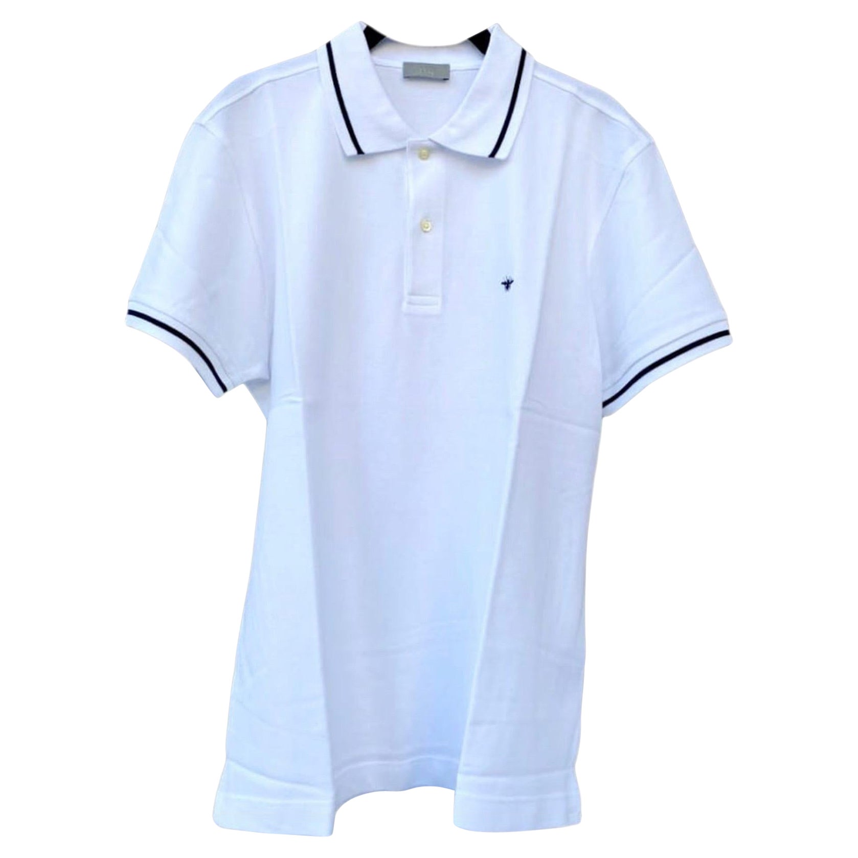 Dior white cotton polo bee T-shirt.  For Sale