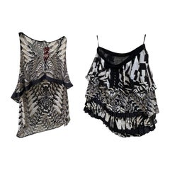 Roberto Cavalli coordinate silk black and white top and skirt Set