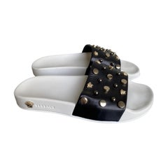 Versace medusa black and white leather Slippers 