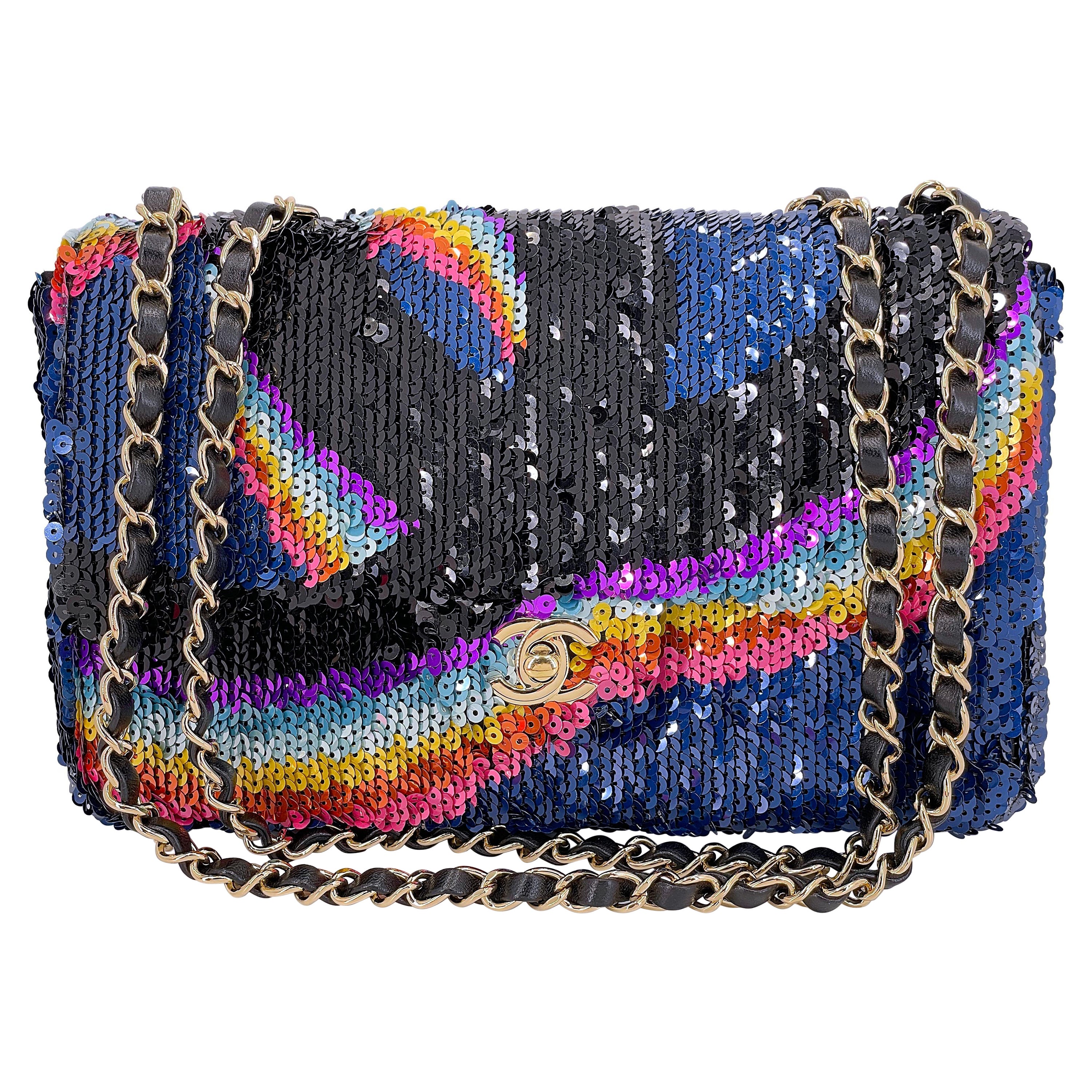 Chanel 21K Medium Rainbow Sequin Flap Bag 67259 For Sale