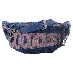 Chanel 17C Blue Pink Sequin Coco Cuba Fanny Pack Belt Bum Bag 67470