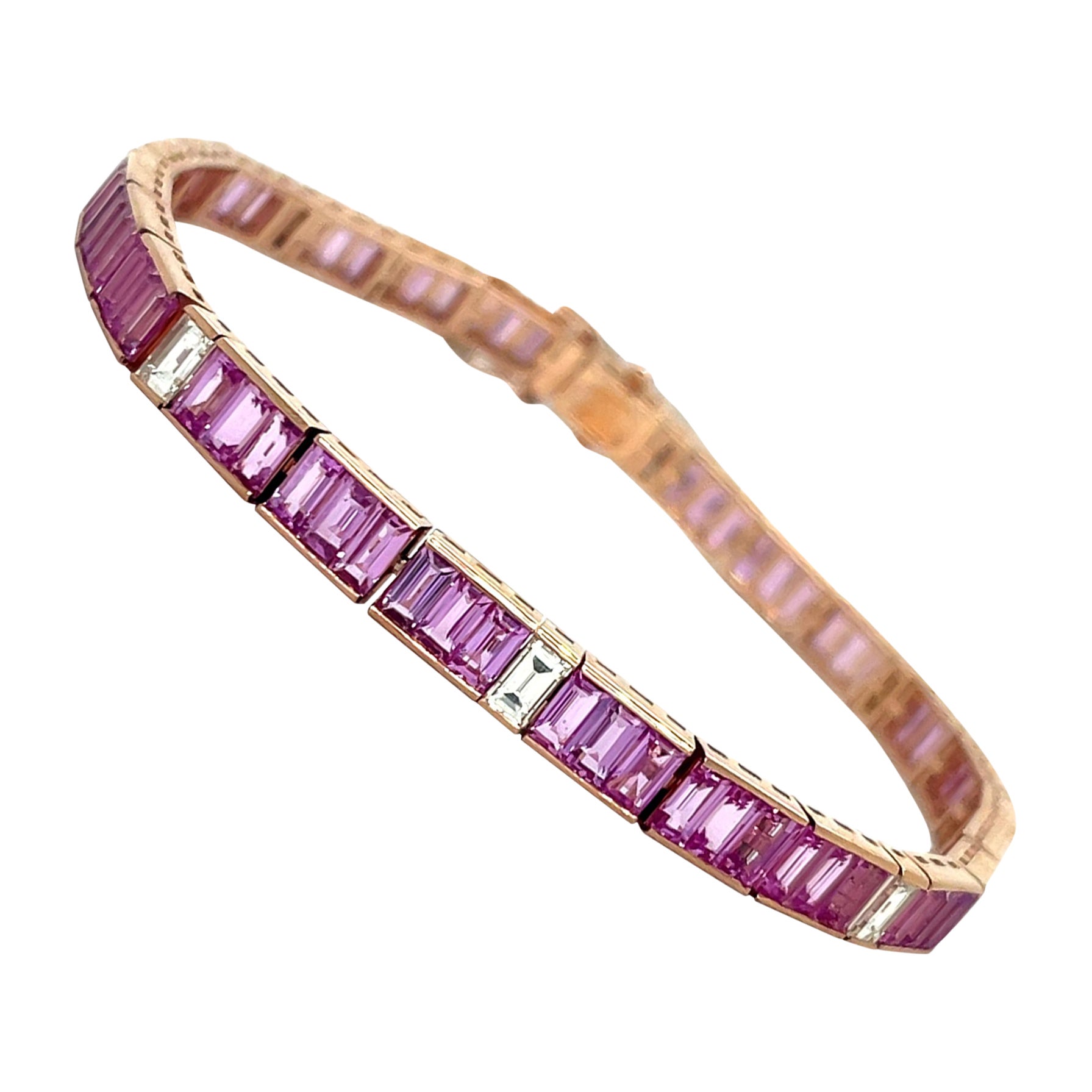 Pink Sapphire and Diamond Bracelet in 14K Rose Gold For Sale