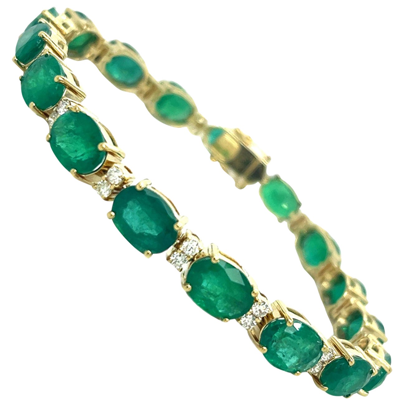 Natural Zambian Emerald and Diamond Bracelet in 14KY Gold