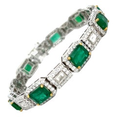 Natural Zambian Emerald and Diamond Bracelet in 18KWY Gold