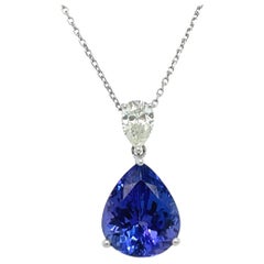 AAA Tanzanite and Diamond Teardrop Pendant in 18KW Gold