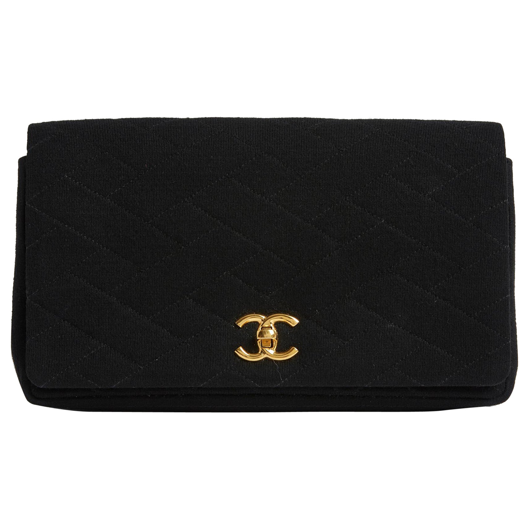 Circa 1983 Classique CC Turnlock black quilted jersey clutch  For Sale