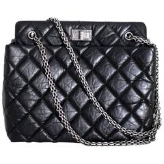 Chanel Black Distressed Leather 255 Small Shopper