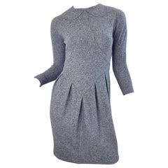 1990s Geoffrey Beene Grey Wool Long Sleeve Vintage 90s Gray Dress