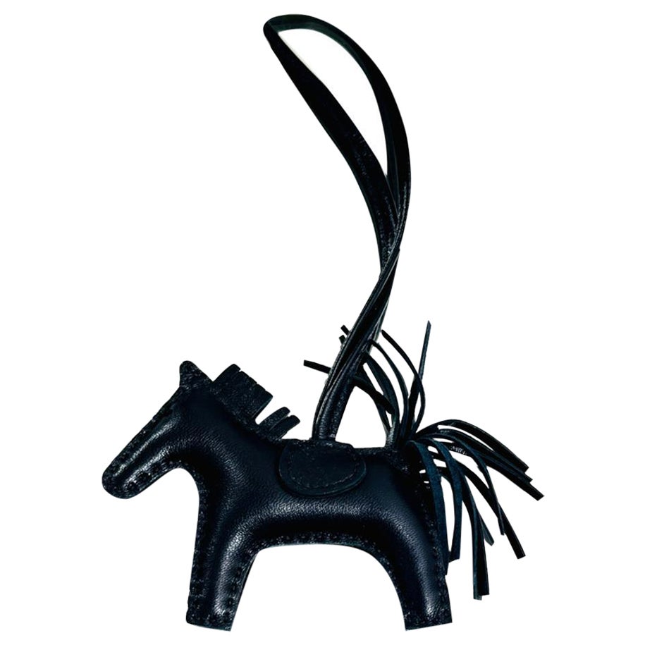 Hermes So Black Rodeo Pegasus Leather Bag Charm PM For Sale