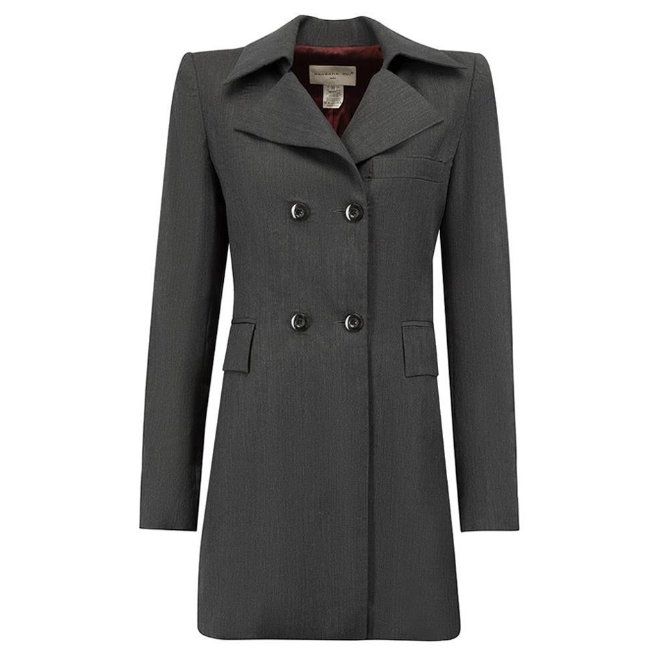Grey Wool Double Breasted Coat Size M For Sale