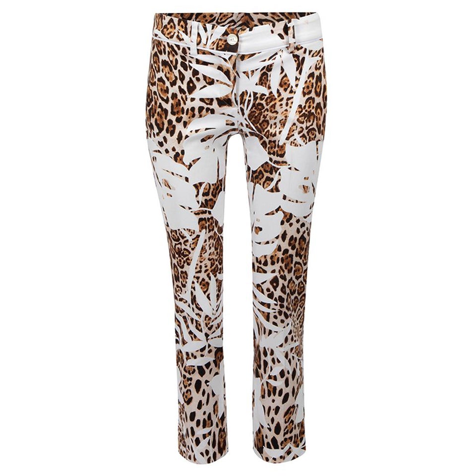 White Leopard Print Cropped Trousers Size XS
