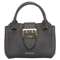 Burberry Women's Black Grained Leather Buckle Handbag
