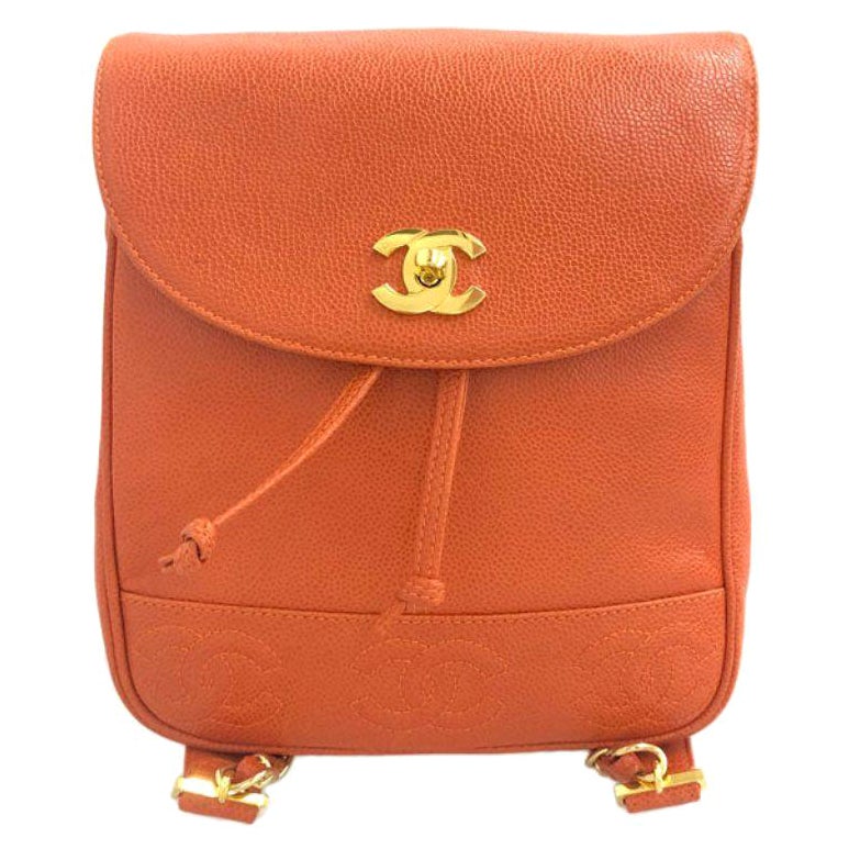 Chanel Around 1997 Made Caviar Skin Turn-Lock Backpack Orange