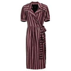 Burgundy Striped Wrap Midi Dress Size XS