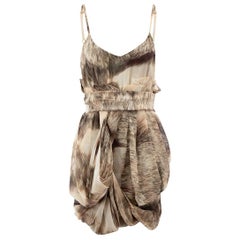 Brown Twisted Fleece Print Silk Dress Size M