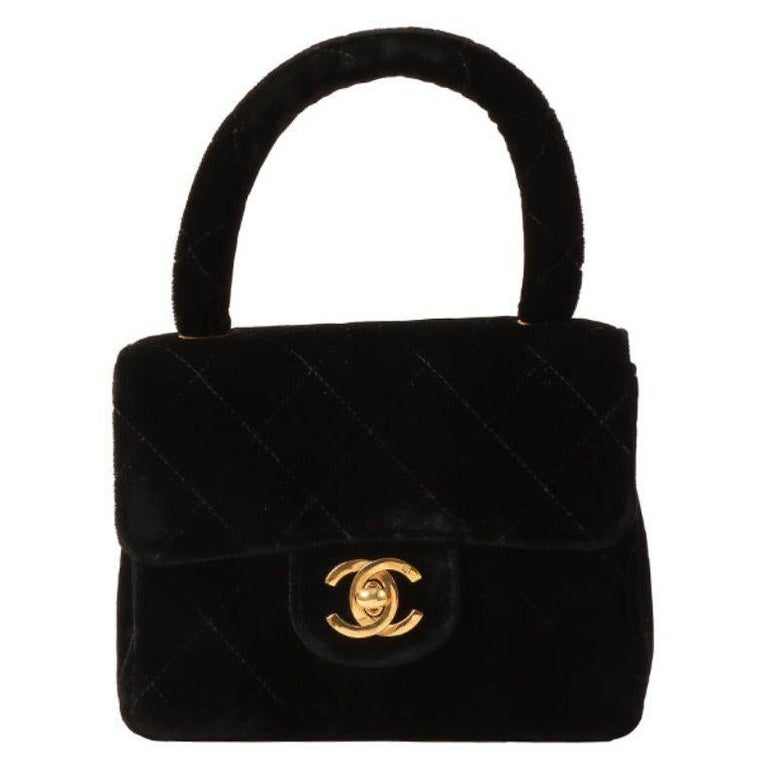 Chanel Around 1992 Made Velour Classic Flap Top Handle Bag Mini Black For  Sale at 1stDibs