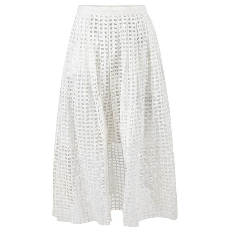 White Laser Cut Overlay Midi Skirt Size S For Sale