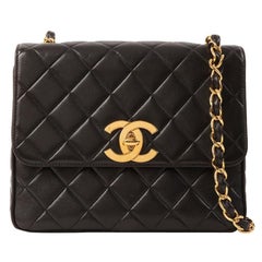 Chanel Around 1990 Made Big CC Mark Stitch Fringe Mini Chain Bag Black