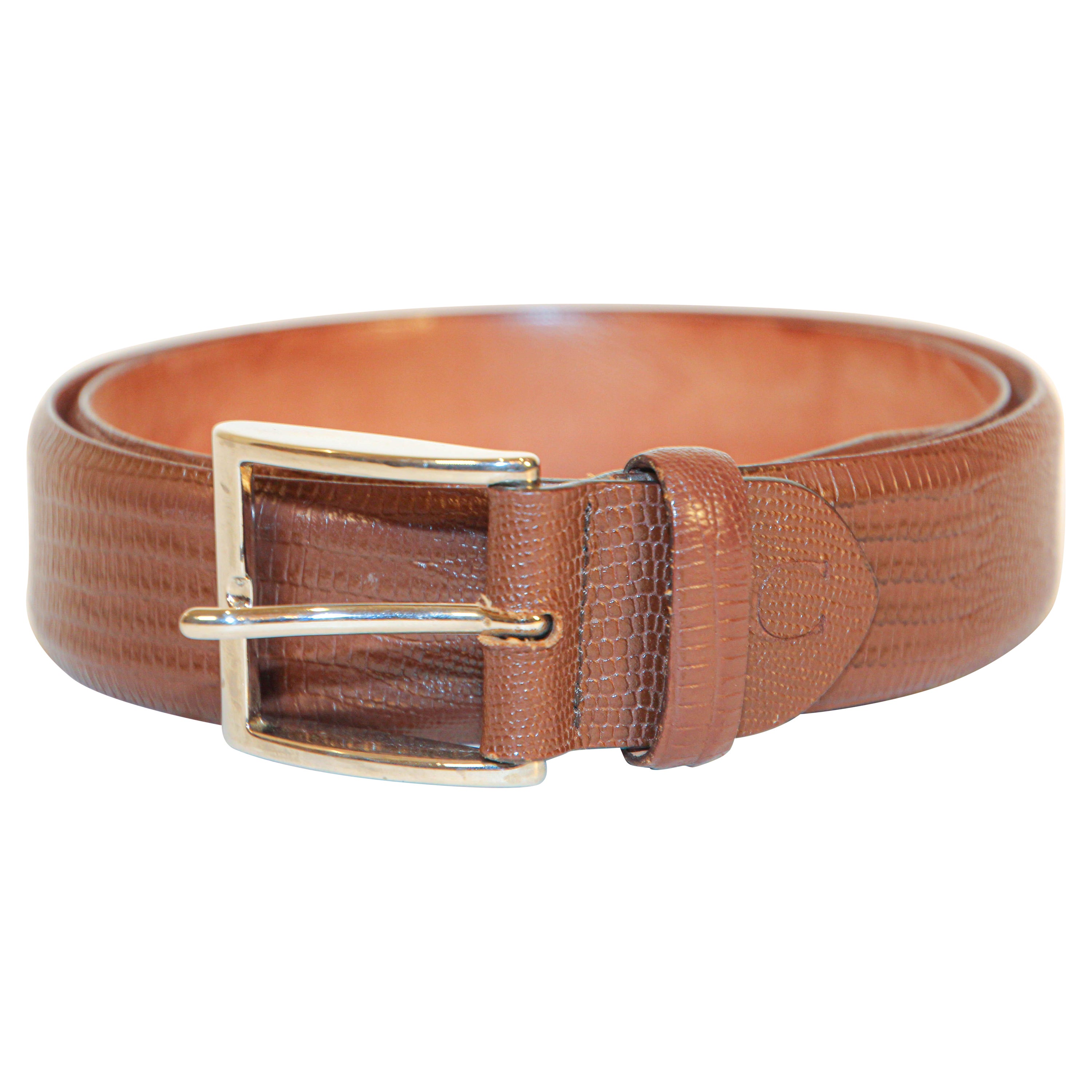 Men's Canali Brown Leather Belt Textured Italy 48/85 For Sale