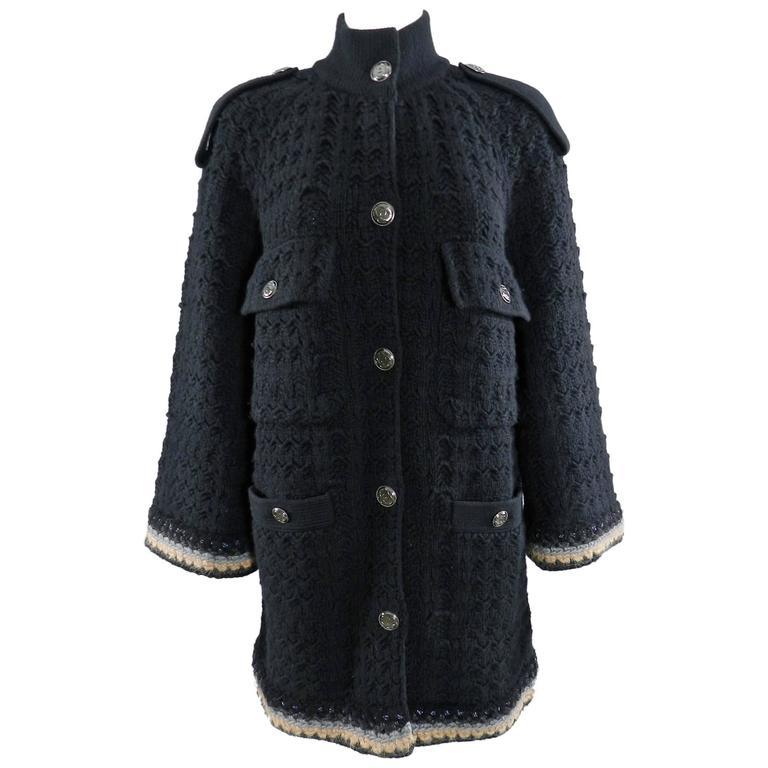 Chanel 13B Black Cashmere Chunky Knit Sweater Coat at 1stDibs