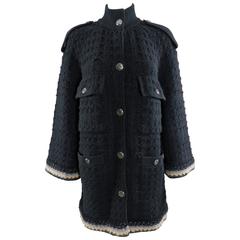 Chanel 13B Black Cashmere Chunky Knit Sweater Coat