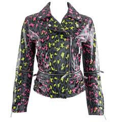 Christopher Kane Neon Leopard Leather Biker Jacket - 2014 resort