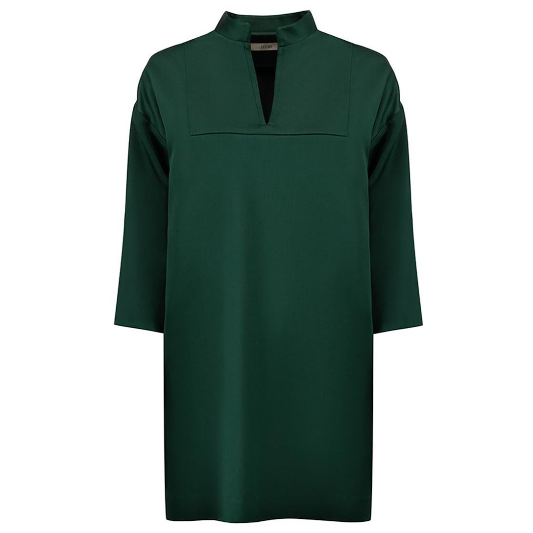 Green Satin V-Neck Mini Dress Size M For Sale