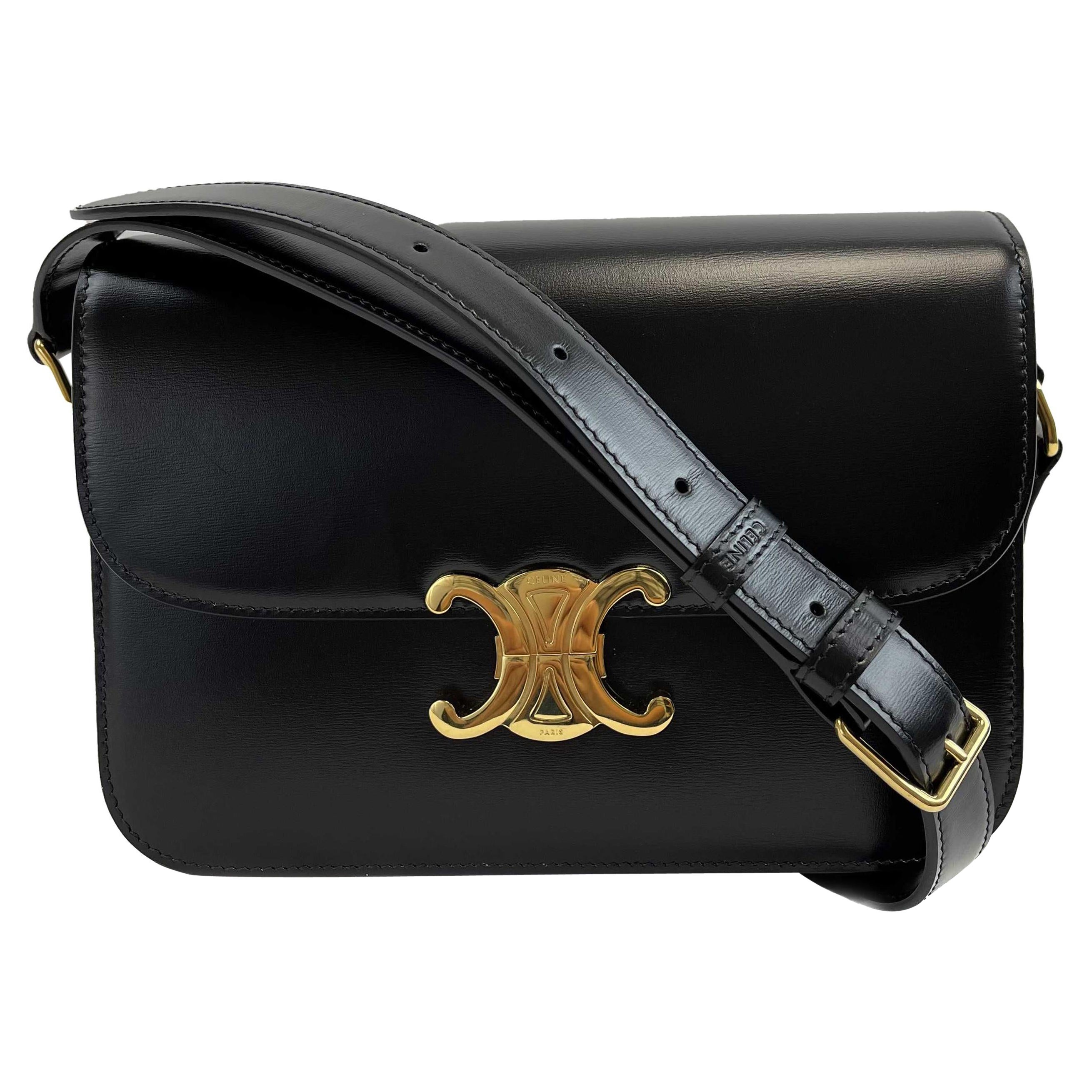 Celine - New w/o Tags - Triomphe Medium Black Shiny Calfskin Handbag
