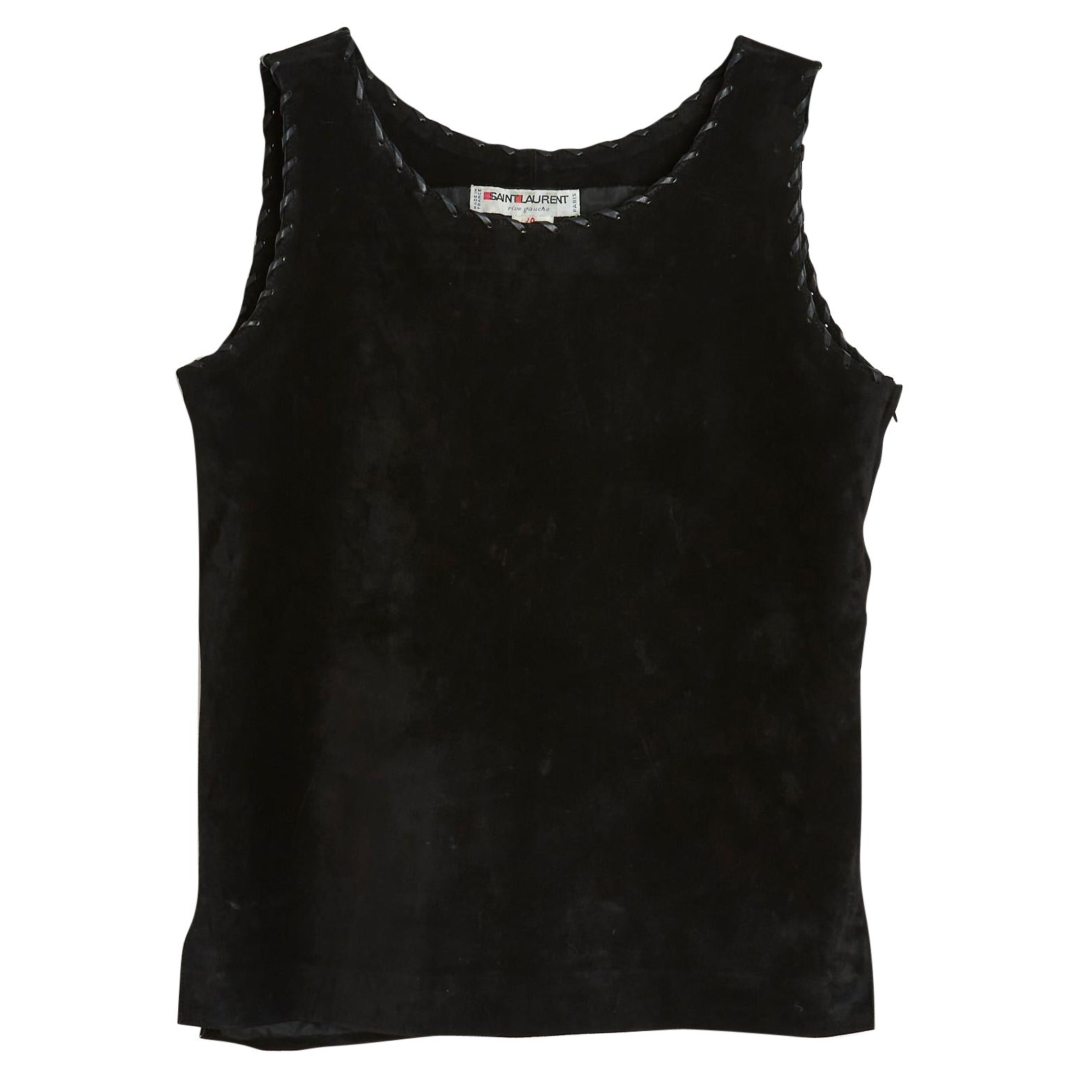Saint Laurent Top FR40 Black Suede and Leather Sewing For Sale